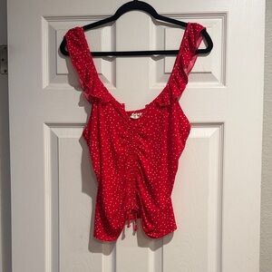 Chic Red Polka Dot Ruched Blouse